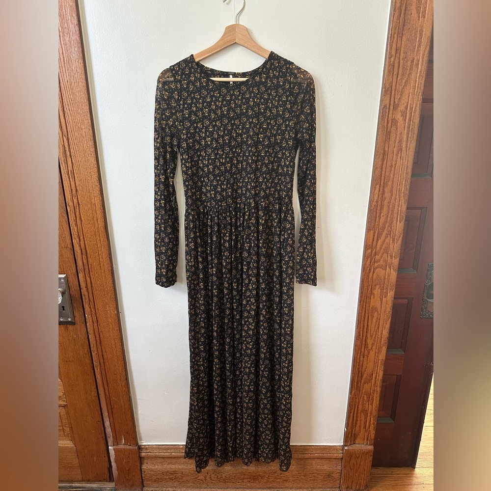 Free People Black Floral Long Sleeve Dress